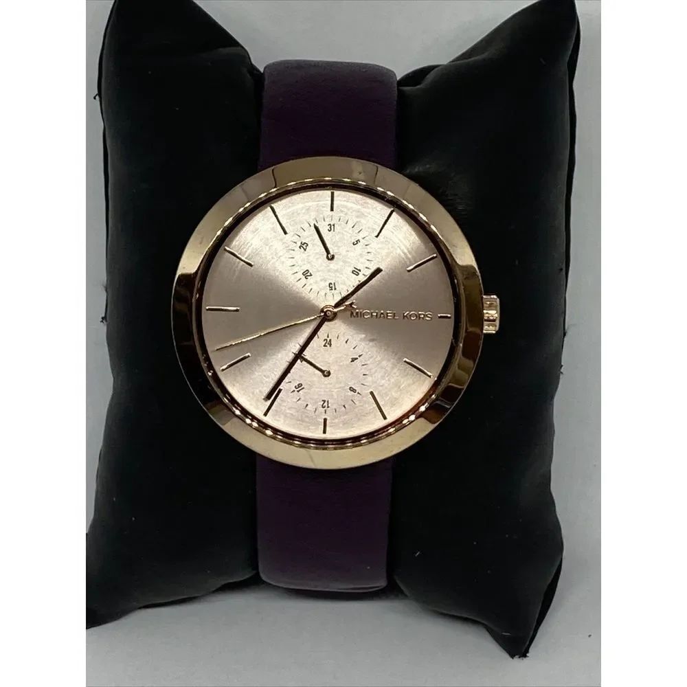 Michael Kors Garner MK2575 Women's Purple Leather Analog Dial Quartz Watch LJ413